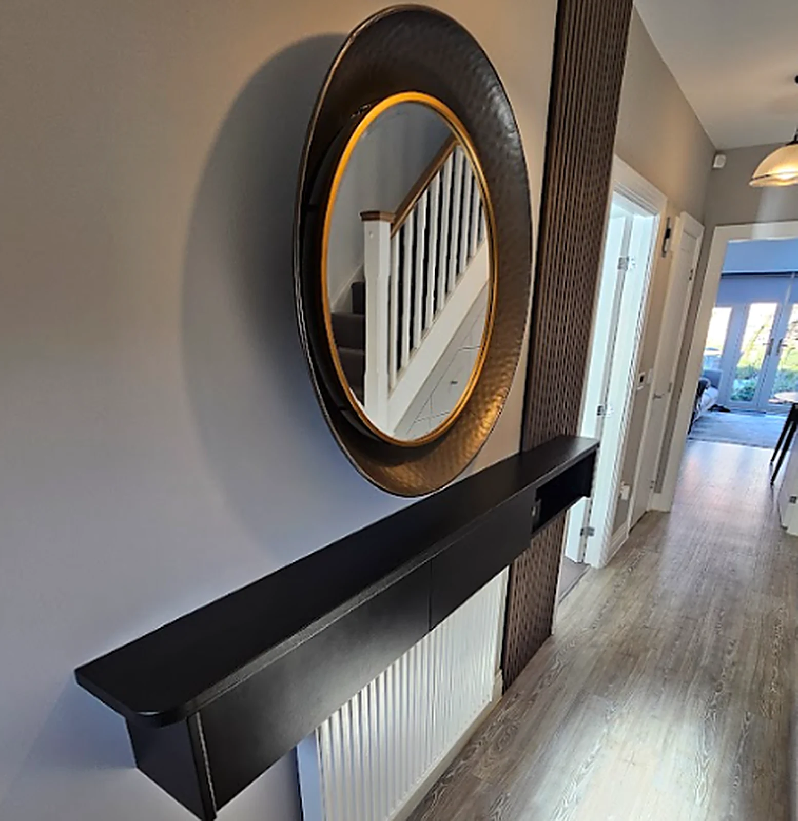 A bespoke hallway mirror and console unit