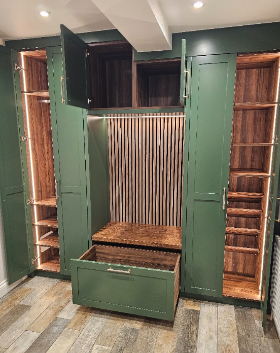 Green Wardrobes with Slatted Bench - Wardrobes in Beaconsfield